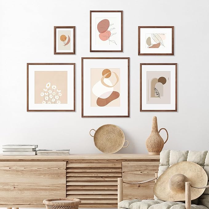 11x14 Picture Frame Set of 4 Natural Solid Walnut Photo Frames with 8x10 Removable Mat Wall Hanging Large Handcrafted Frame with HD Plexiglass Wall and Tabletop Display Large Poster Frame-Ruum Studio Home