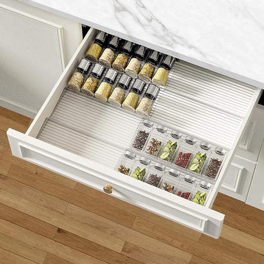 AMBIRD Spice Drawer Organizer, 4 Tier-2 Set Clear Spice Rack Tray Expandable From 11'' to 22'', Seasoning Organizer with non-slip tape for Kitchen, Cabinet, Drawers, Countertop(JARS NOT INCLUDED)-Ruum Studio Home