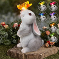 Garden Statue Outdoor Decor-Rabbit with Solar Butterfly Changing Lights Garden Statues,Bunny Statue for Patio,Balcony,Yard,Lawn Ornament,Gardening Gifts for Mom Grandma-Ruum Studio Home