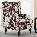 Mid-Century Accent Chair, Upholstered Arm Chair Linen Fabric Side Chair with High Back Solid Wooden Legs, Comfy Reading Chair for Living Room Bedroom, Milk Cow-Ruum Studio Home