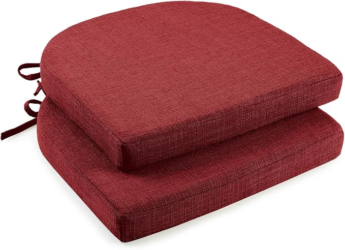 downluxe Indoor Chair Cushions for Dining Chairs, Soft and Comfortable Textured Foam Kitchen Chair Pads with Ties and Non-Slip Backing, 16" x 16" x 2", Red, 2 Pack-Ruum Studio Home