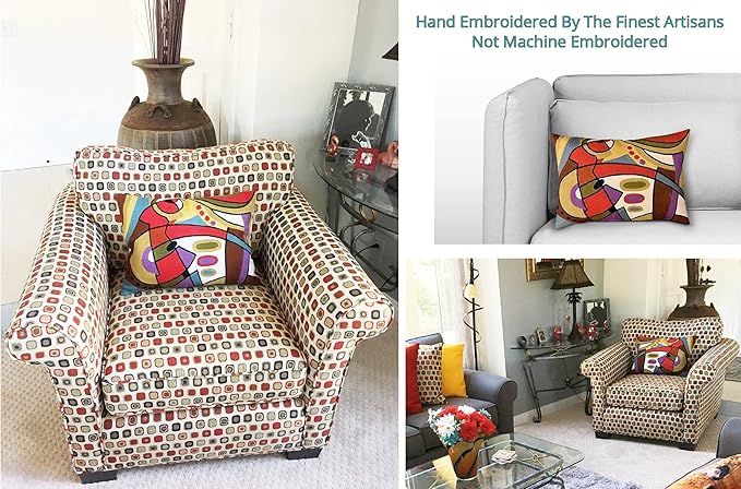 Lumbar Kandinsky Contemporary Throw Pillows - Musical | Modern Pillow Cases | Abstract Pillows | Modern Accent Pillow | Abstract Chair Cushions | Handmade Cushion | Wool Size 14x20-Ruum Studio Home
