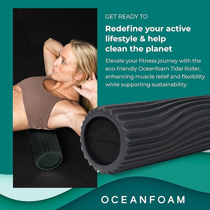 Oceanfoam Tidal Roller - Charcoal - Muscle Massage Foam Roller for Back Pain & Stretching - Firm and Ergonomic Wide Wave Textured - Yoga, Athletics, & Wellness - Full Size, 20" x 5"-Ruum Studio Home