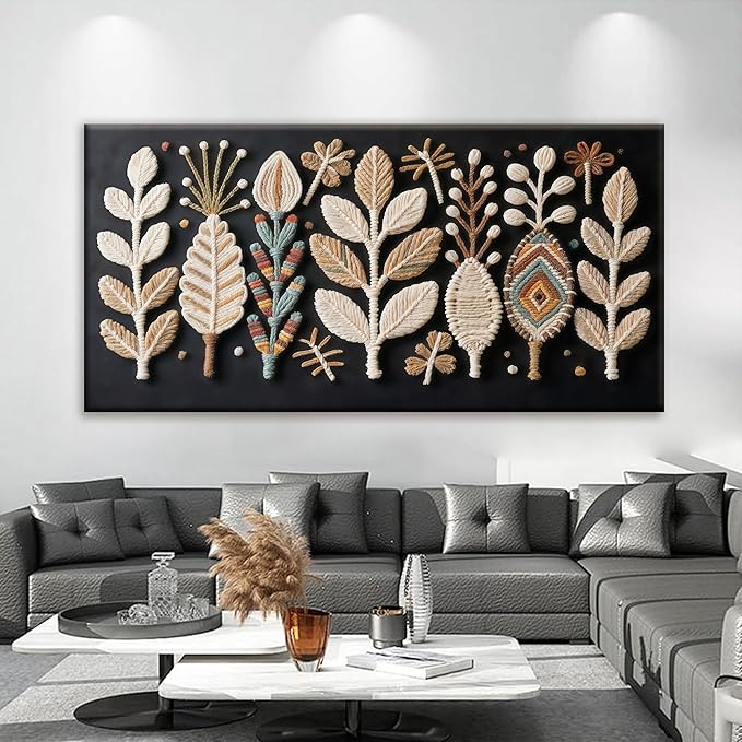 Tsomzxng Large Boho Black Wall Art For Living Room Chic Home Wall Art Modern Multicolor Leaves Feather Canvas Wall Art Decor Picture For Bedroom Apartment Kitchen Home Wall Decor 29" W X 58" L-Ruum Studio Home