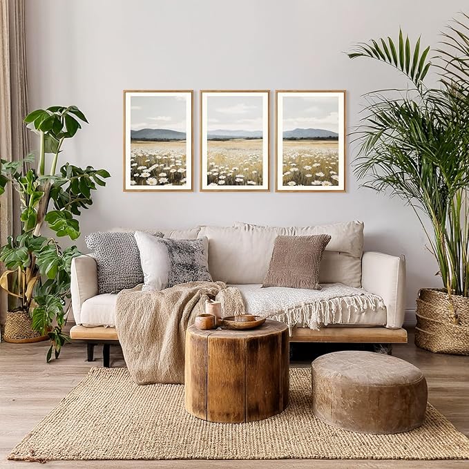 HPNIUB Flowers Wall Art Canvas White Daisy Floral Painting, Rustic Field Landscape Picture, Modern Framed Artwork for Living Room Bedroom Bathroom Dinning Room Office Home Decor Gifts-16 x24 x3-Ruum Studio Home