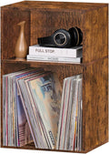 LEYAOYAO 2 Cube Bookshelf,Brown Record Player Stand Holds up to 100 Albums, Mini Wood Book Shelf Storage Organizer,Turntable Stand with Vinyl Storage Cabinet, Narrow Open Bookcase for Small Spaces-Ruum Studio Home