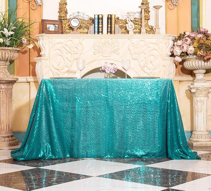 SquarePie Sequin Tablecloth 50 x 72 Inch Teal Sparkly Table Linen for Wedding Party-Ruum Studio Home