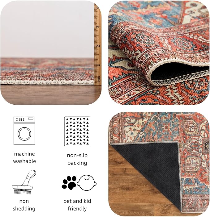 Keen Home Design 2x3 Rug - Machine Washable Entry Rug with Non-Slip Backing, Ideal for Enteryway, Kitchen, Bathroom, Laundry Room - Vintage, Easy Clean, Durable, Low Pile Rug - (2' x 3')-Ruum Studio Home