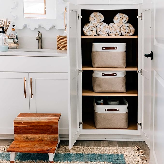 OrganiHaus Extra Large Fabric Storage Bins for Shelves 16x13in, Closet Storage Baskets for Shelf Organizing, Canvas Rectangle Bins for Organization, Linnen Baskets for Organizing - Beige/Off-White-Ruum Studio Home
