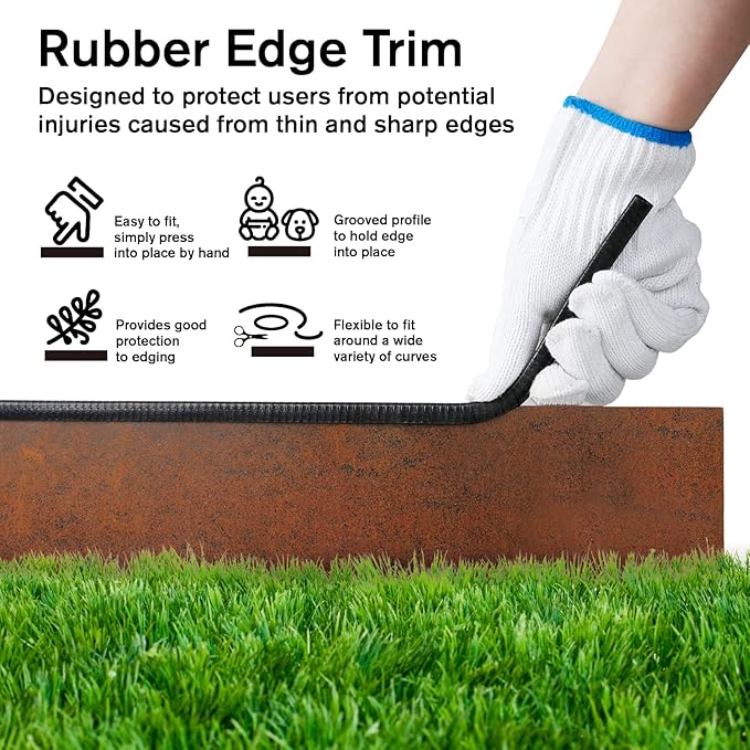 Worth Garden 6-Pack Cor-Ten Steel Landscape Edging with Black Protection Strips - Rust Patina Finish 40" L x 5.5" H (20Ft Total) - Hammer-in 14-Gauge Metal Corten Lawn Yard Edging Border w/ 7 Clips-Ruum Studio Home