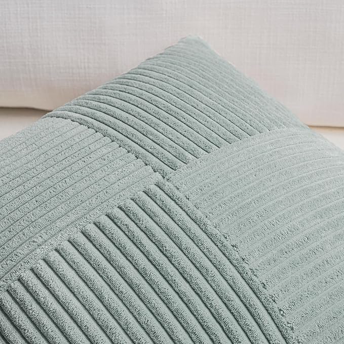 Fancy Homi 2 Packs Grey Blue Decorative Throw Pillow Covers 16x16 Inch for Couch Bed Sofa, Rustic Farmhouse Boho Home Decor, Soft Corss Patchwork Corduroy Textured Square Cushion Case 40x40 cm-Ruum Studio Home