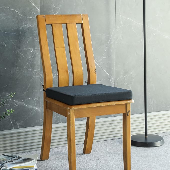 Chair Cushion for Dining Chairs with Ties Set of 2 Non Slip Memory Foam Kitchen Room Chair Pads for Outdoor Patio Furniture 17x16 Inch, Black-Ruum Studio Home