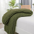 Bigacogo Chunky Knit Throw Blanket for Couch, 40x40 inches, 100% Hand Knitted with Thick Jumbo Chenille Yarn, Cozy Soft Large Rope Knot Cable Crochet Blankets for Sofa Bed Living Room, Yellow Green-Ruum Studio Home