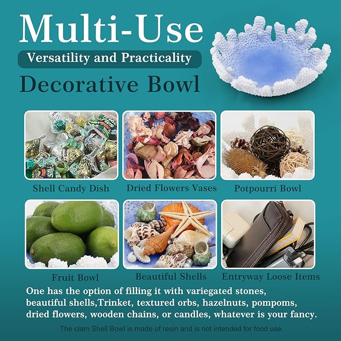 Santorini Blue Coral reef Textured Decorative Bowl,9.45" Medium Resin Decorative Centerpiece Bowl for Coastal Beach theme house table centerpiece decorations & Nautical decorations for coffee table-Ruum Studio Home