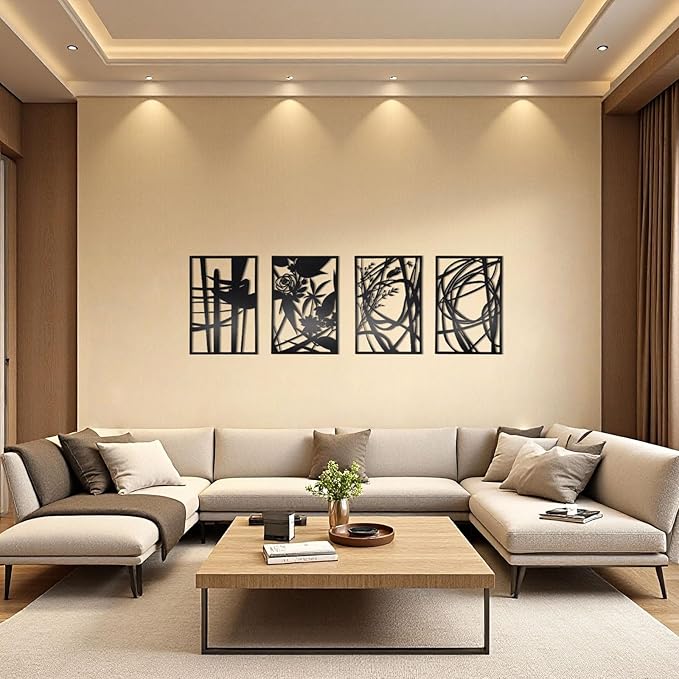 AIM & GGKK 4 Pack Black Abstract Wall Art Décor, Minimalist Décor Single Line Art Wall Decorations for Living Room Bedroom Bathroom Study (Size 17 x 11.8'')-Ruum Studio Home