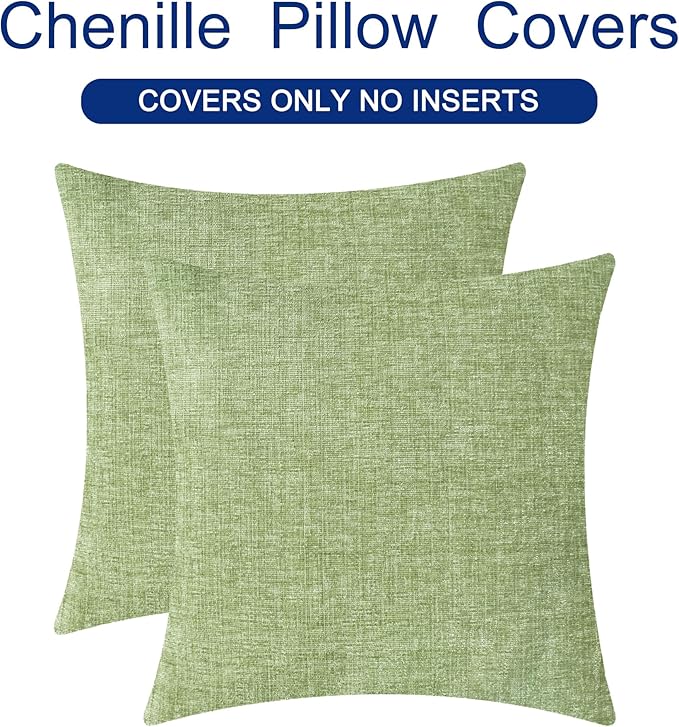 CaliTime Throw Pillow Covers Decorative 20 X 20 Inches Pack of 2 Cozy Chenille Cushion Cases for Couch Sofa Bed Living Room Home Sage Green-Ruum Studio Home