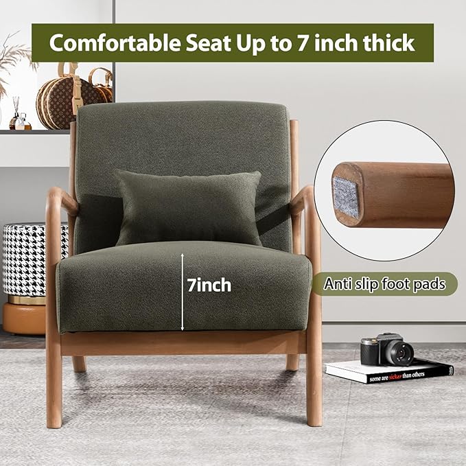 INZOY Mid-Century Modern Accent Chair Set of 2, Green Living Room Chairs with Waist Cushion, Upholstered Reading Armchair for Bedroom Sunroom-Ruum Studio Home