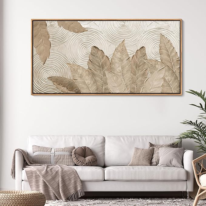 Minimalist & Modern Art for Bedroom Decor Framed Abstract Artwork for Walls Neutral & Contemporary Beige Wall art - Artwork for Living Room and Boho Style Large Abstract Wall Art 29×58IN-Ruum Studio Home