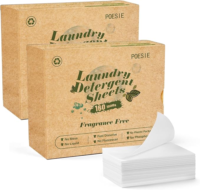 Poesie Laundry Detergent Sheets Fragrance Free 320 Sheets Liquid Free Travel Laundry Soap Non-Plastic Jug Camping Laundry Strips for Home & Outdoor-Ruum Studio Home