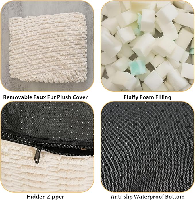 Round Stuffed Pouf Ottoman for Foot Rest, Storage Ottoman Pouf Foot Stool Cushion, Faux Fur Poufs with Foam Chunk Filling, 26 X 18 Inch Floor Chair for Living Room Bedroom Home Decor, Beige-Ruum Studio Home