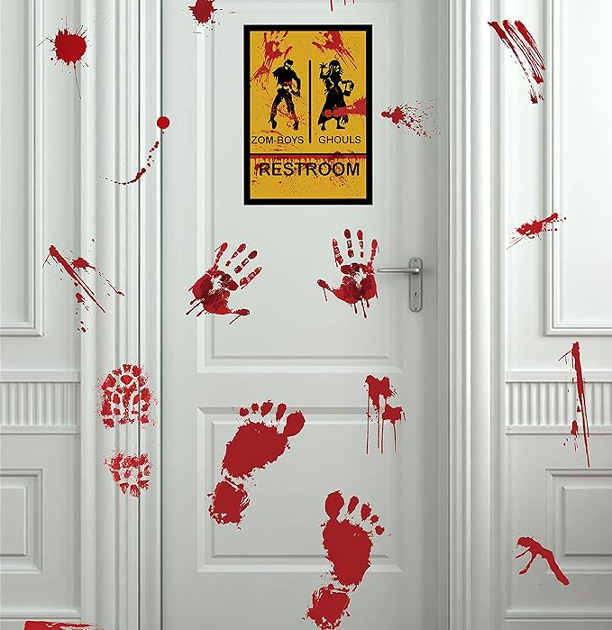173PCS Halloween Bloody Footprints Floor Clings Plus Tattoos - Hallowmas Handprint Zombie Restroom Sign Decals Party Decorations-Ruum Studio Home