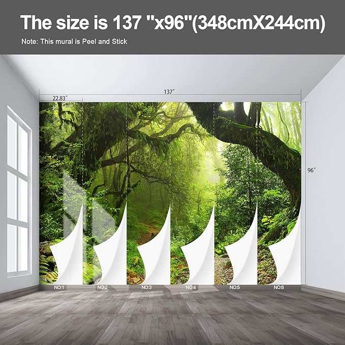 Forest Landscape Wall murals Woodland Tree Peel and Stick Wallpaper for Bedroom Living Room - 96"x137"-Ruum Studio Home