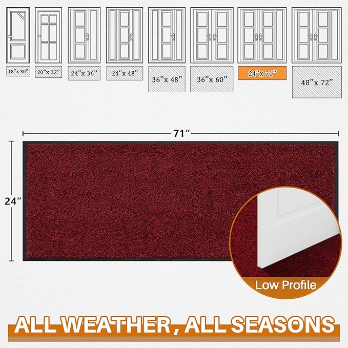 Mibao Front Door Mat, Dirt Trapper Welcome Mat for Outdoor Indoor, Non-Slip Waterproof Doormat, Durable Machine Washable Low Profile Entry Rug for Back Door Outside Patio Porch, 72" x 24", Red-Ruum Studio Home