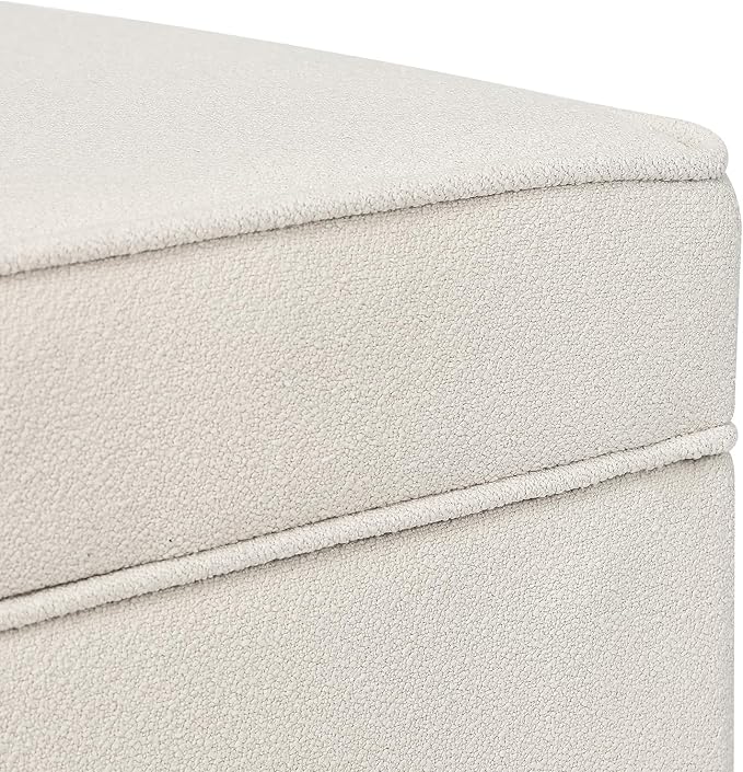 Adeco 17.5" Square Fabric Ottoman with Storage - Upholstered Cotton Linen Foot Rest - Flip Top Footstool with Sturdy Wood Legs, Small Cube Coffee Table Extra Seat for Living Room, Bedroom, White-Ruum Studio Home