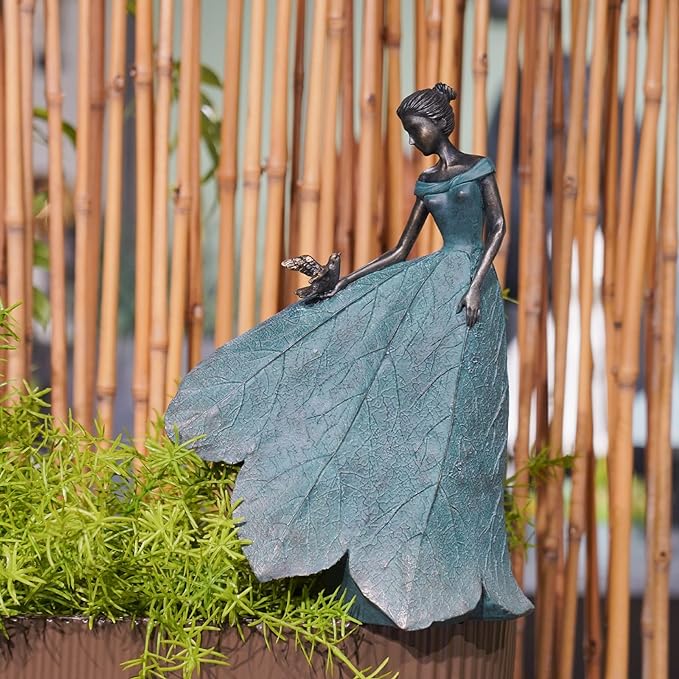 Guichifun Fairy Statue Collection Home Decoration - Leaf Angel Girls Resin Home Garden Decor for Outside or Inside Rustic Fairy Garden Outdoor Yard Figurines Gifts for Women 8.5 x 5.25 x 12 Inch-Ruum Studio Home