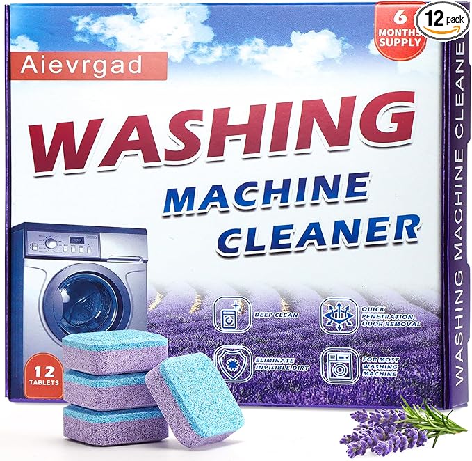 Washing Machine Cleaner Tablet : 12pack/6 Month Supply, washer cleaner table for laundry,top loader,front load or HE washing machine, effective deep cleaner, descaler, remover(Lavender)-Ruum Studio Home