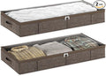 Brown Low Profile Under Bed Storage Containers 5 inches high, 33.8"x 17.7"x 5.1", Sturdy Underbed Shoe Storage Organizer, Foldable Fabric Under the Bed Storage Bins - Pack of 2-Ruum Studio Home