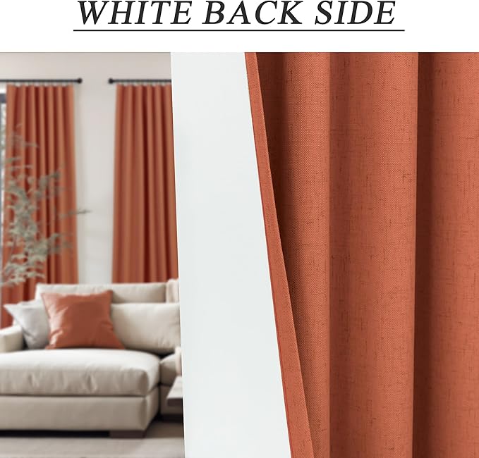 Terracotta Blackout Curtains for Living Room 2 Panel 84 Inches Long Back Tab Pocket Black Out Linen Burnt Orange Rust Drapes for Bedroom Darkening Thermal Insulated Boho Farmhouse Fall Decor 84 Length-Ruum Studio Home