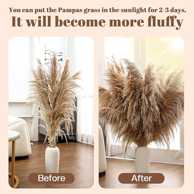 46" inch 11 Stems Natural Pampas Grass Tall Decor,Pompas Grass,Large Borwn Tall Pampas Grass for Floor Vase,Wedding Decorations,Party,Boho Home Decor,and Creating a Boho Ambiance-Ruum Studio Home