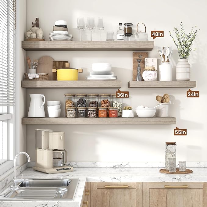 Heimlove 55 Inch Floating Shelves for Wall,10 Deep Large Grey Wall Shelf with Heavy Duty Brackets,Mounted Storage & Display Shelves for Bedroom,Living Room,Kitchen,Office,Set of 2-Ruum Studio Home