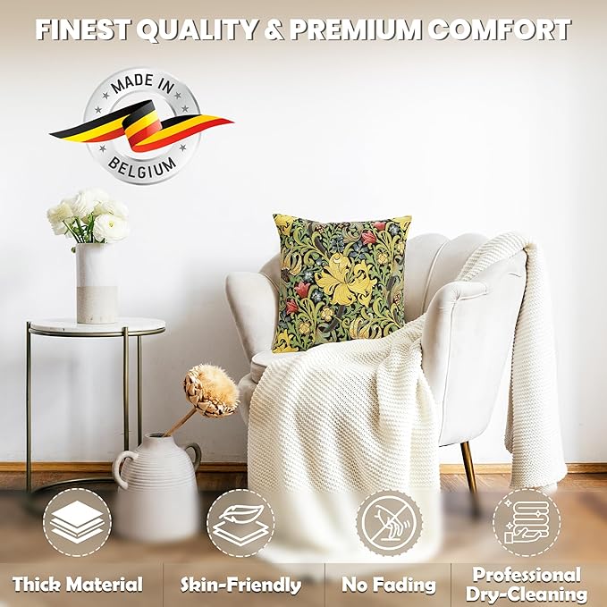 Charlotte Home Furnishings Throw Pillow Covers, Decorative Boho Pillow Cover for Couch, Living Room, Golden Lily Black Square Cushion Cases 18x18 in, European Cotton Jacquard Woven, Cozy Bedroom Decor-Ruum Studio Home