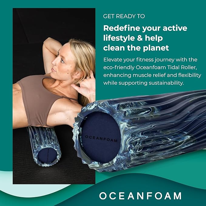 Oceanfoam Tidal Roller - Dark Navy, Hunter & Seafoam Marbled - Muscle Massage Foam Roller for Back Pain & Stretching - Firm & Ergonomic Wide Wave Textured - Yoga & Athletics - Full Size, 20" x 5"-Ruum Studio Home