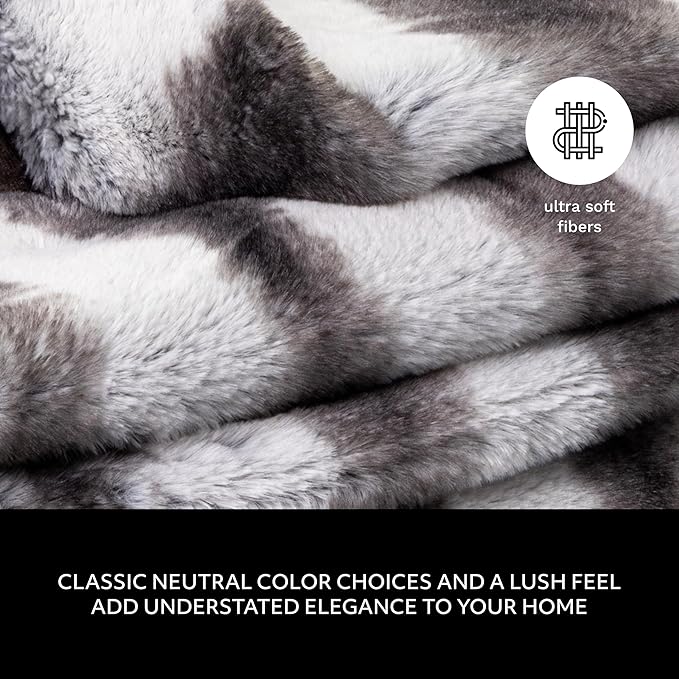 Mon Chateau Luxury Printed Faux Fur Throw with 6cm Foldover for Couch, Sofa, or Bed - Plush Ultra Soft Blanket for Sleeping or Home Décor, 60" x 70" (Striped)-Ruum Studio Home