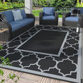 GENIMO Outdoor Rug 9' x 12' Waterproof for Patio Decor, Reversible Plastic Straw Area Rugs Mat for Camper, Outside Carpet for Camping, Rv, Deck, Porch, Picnic, Beach, Balcony, Black & Grey-Ruum Studio Home