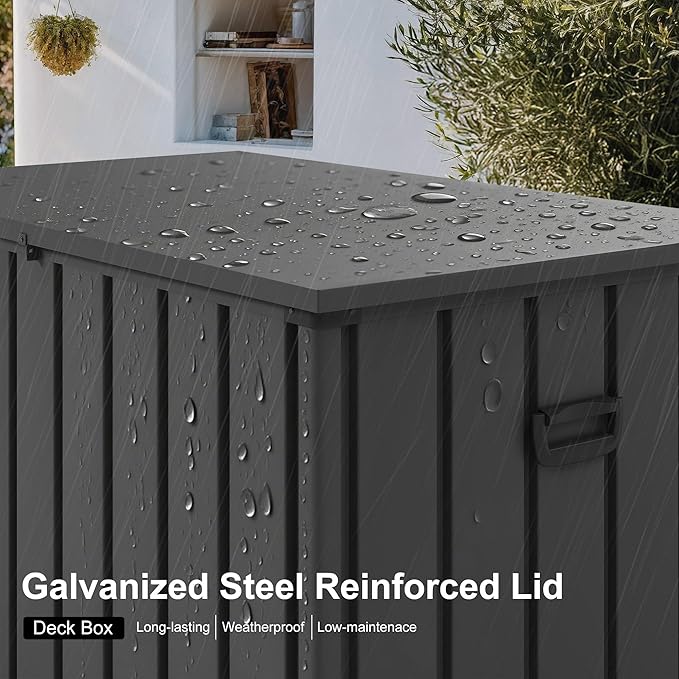 PURPLE LEAF Outdoor Deck Box 120 Gallon Waterproof Lockable Storage Box Container with Lid Deck Organization for Patio Cushions Side Table Pool Accessories Garden Tools, Gray-Ruum Studio Home