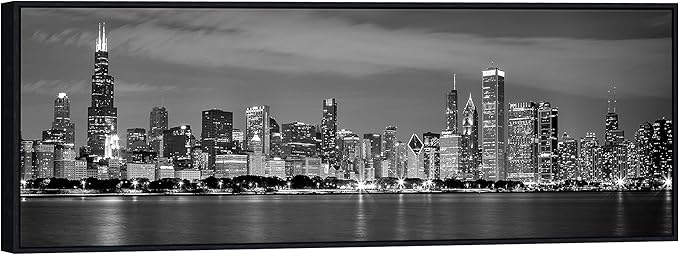 Wieco Art Framed Wall Art Chicago City Center Skyline Black and White Wall Decor Canvas Prints Modern Cityscape Wall Decorations for Living Room Pictures for Bedroom Decorations-Ruum Studio Home