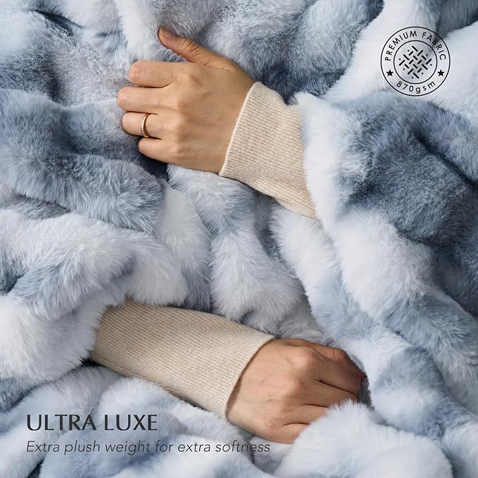 EVERGRACE Ultra Soft Luxury Fluffy Ridgeline Faux Rabbit Fur Throw Blanket, Thick Warm Bubble Throw for Bed, Cozy Plush Reversible Blankets for Couch, Chair, Sofa, Cloud Blue, 50x60 Inches, 870 GSM-Ruum Studio Home