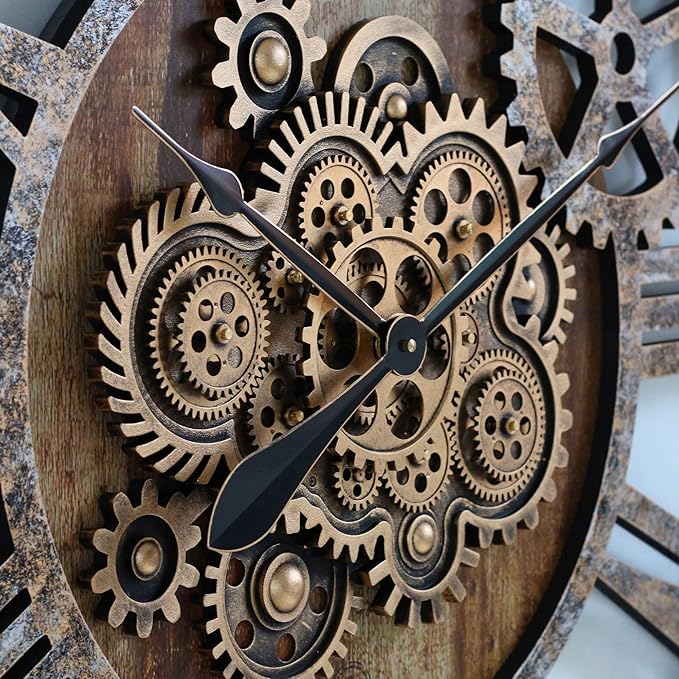 The Gears Clock 36'' Inch Real Moving Gear Wall Clock Vintage Industrial Oversized Rustic Farmhouse (Vintage Brown)-Ruum Studio Home