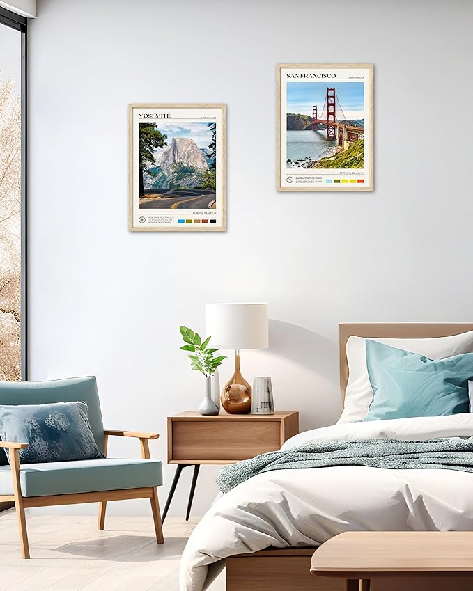 HesenDot Natural OAK Wood Golden Gate Bridge Framed Wall Art,12x16in San Francisco City Skyline Canvas Wall Print,Modern Urban Landmark Wall Decor for Living Room,Bedroom,Office Gallery Gifts Set of 1-Ruum Studio Home