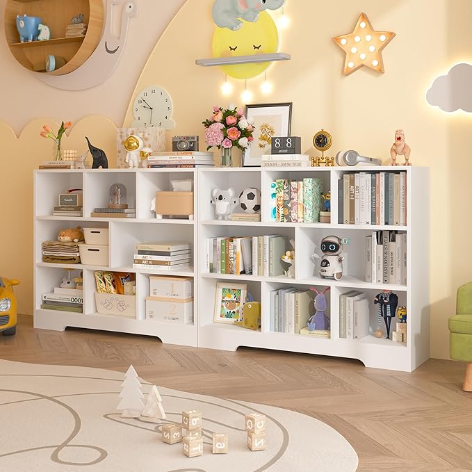 Book Shelf, 8 Cubes Storage Organizer, 3-Tier Open Shelf Wooden Bookcase, Freestanding White Bookshelf Cube Shelf for Bedroom, Living Room, Home Office-Ruum Studio Home