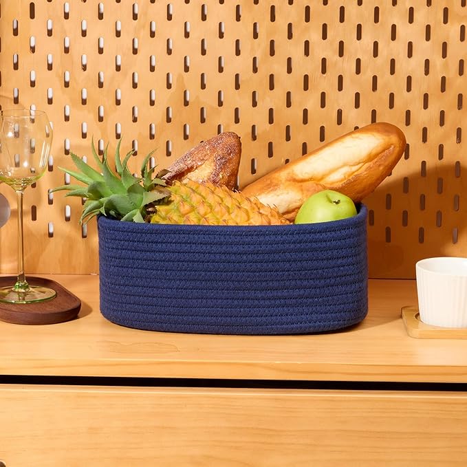 Small Storage Baskets for Organizing | Closet Organizer Bins | Shelf Toy Basket | Woven Rope Baskets | Cube Decorative Box | Shallow Basket | 11.5x7.5x4.7” | 3 Packs Navy Blue-Ruum Studio Home
