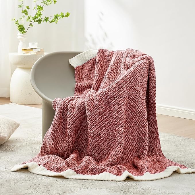 Snuggle Sac Christmas Red Blanket Twin Size, Ultra Soft Warm Fuzzy Knit Blanket Throws Dupes for Couch,Sofa, Bed, Heather Red, 60x80 inches-Ruum Studio Home