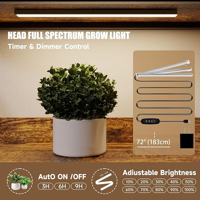 Large Farmhouse Style 5 Tiers Corner Bookshelf with Grow Light, Extra Wide Plant Stand & Bookcase for Home Office 、Craft Space、Living Room, Rustic Wooden Corner Shelf for Indoor Plants-Ruum Studio Home