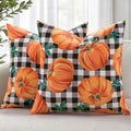 decorUhome Fall Orange Pumpkin Decorative Throw Pillow Covers 18x18 Set of 2, Buffalo Plaid Check Farmhouse Cushion Covers for Autumn Harvest Couch Sofa Bed Home Decor-Ruum Studio Home