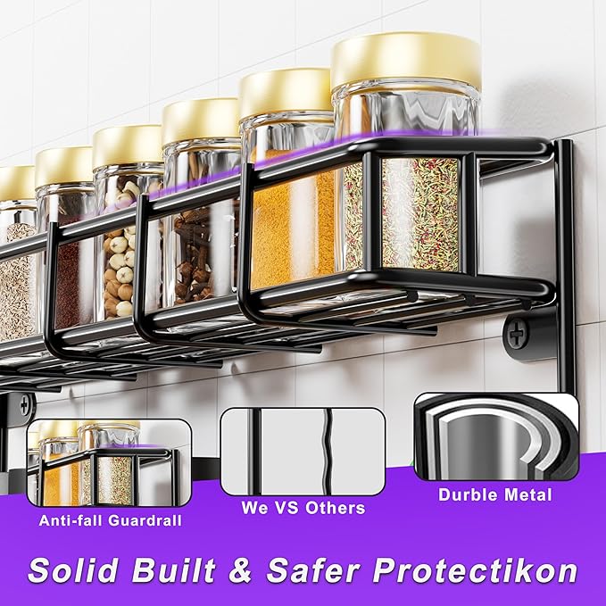 SUFAUY 2 Pack Spice Rack Wall Mount, 3 Tier Narrow Spice Rack Hanging Small Shelf for Cupboard, Black-Ruum Studio Home