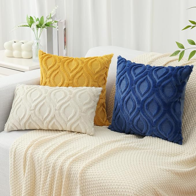 decorUhome Fall Throw Pillow Covers 12x20 Inch Set of 2, Soft Plush Decorative Faux Fur Dark Blue Solid Couch Pillow Covers, Accent Farmhouse Neutral Lumbar Euro Pillow Cases for Sofa Bed Living Room-Ruum Studio Home